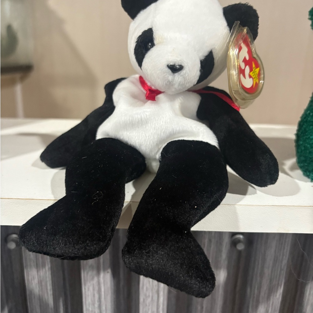 Fortune Ty Panda Plush with Red Bow